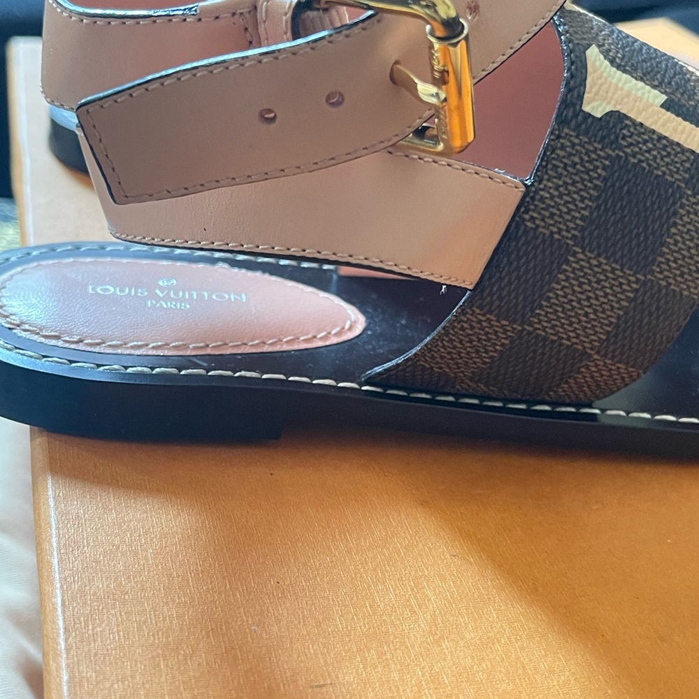 Louis Vuitton Calfskin Damier Ebene Passenger Flat Sandals - Picture 9 of 10